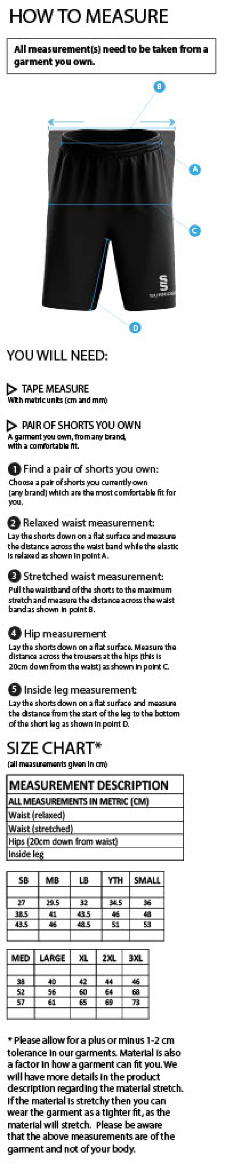 Wadworth CC - Women's Ripstop Pocketed Shorts - Size Guide