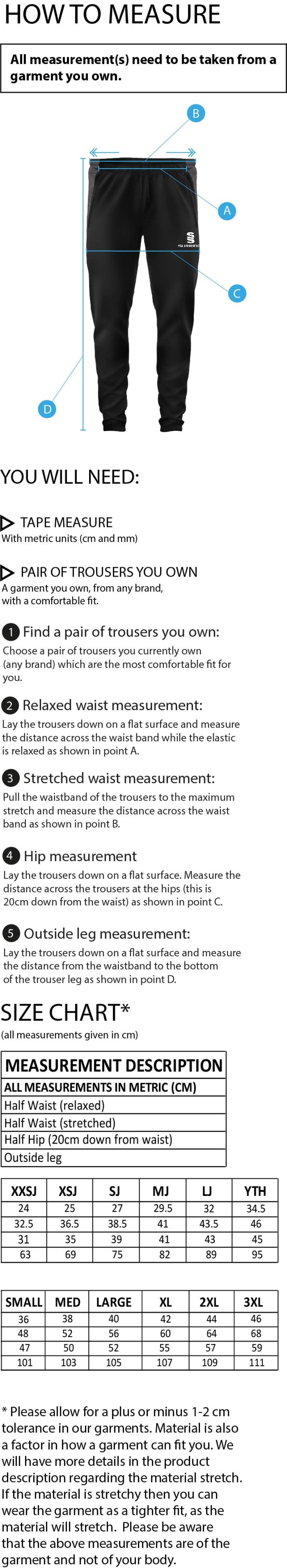 Wadworth CC - Dual Skinny Pants - Size Guide