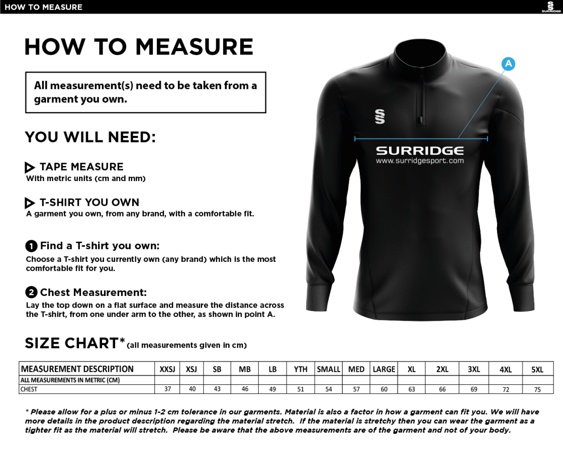 Wadworth CC - Blade Performance Top - Size Guide