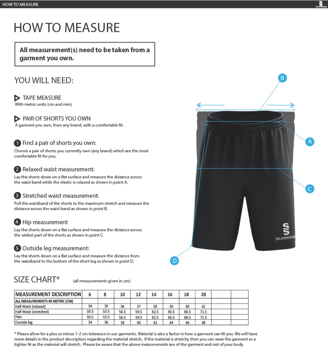 Wadworth CC - Women's Ripstop Pocketed Shorts - Size Guide
