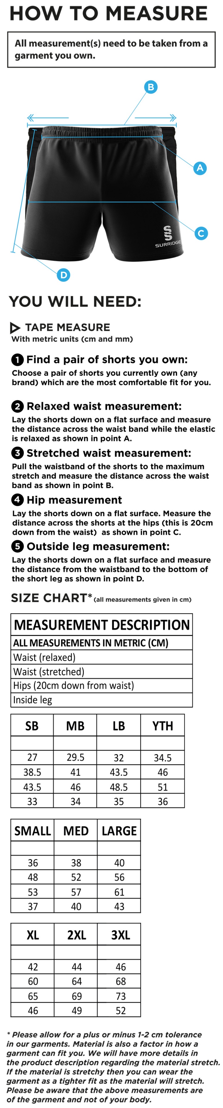 Wadworth CC - Dual Gym Shorts - Size Guide