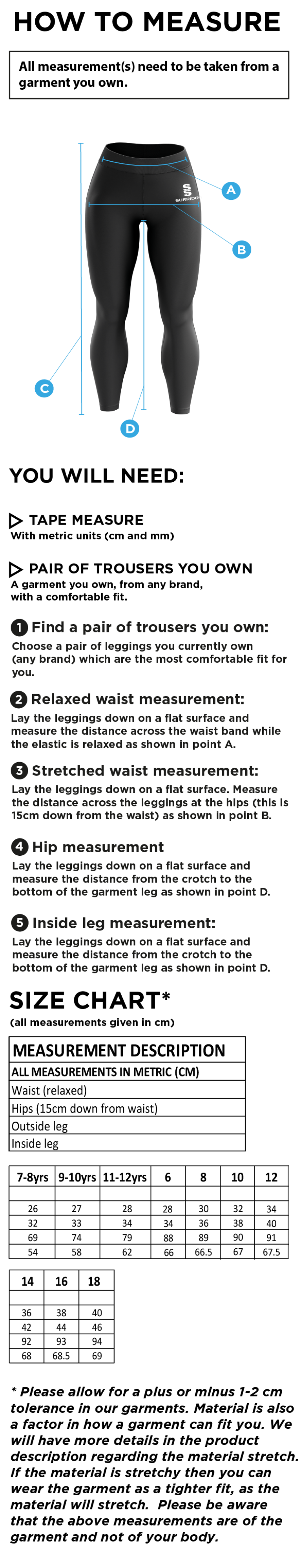 Wadworth CC - Dual Leggings - Size Guide