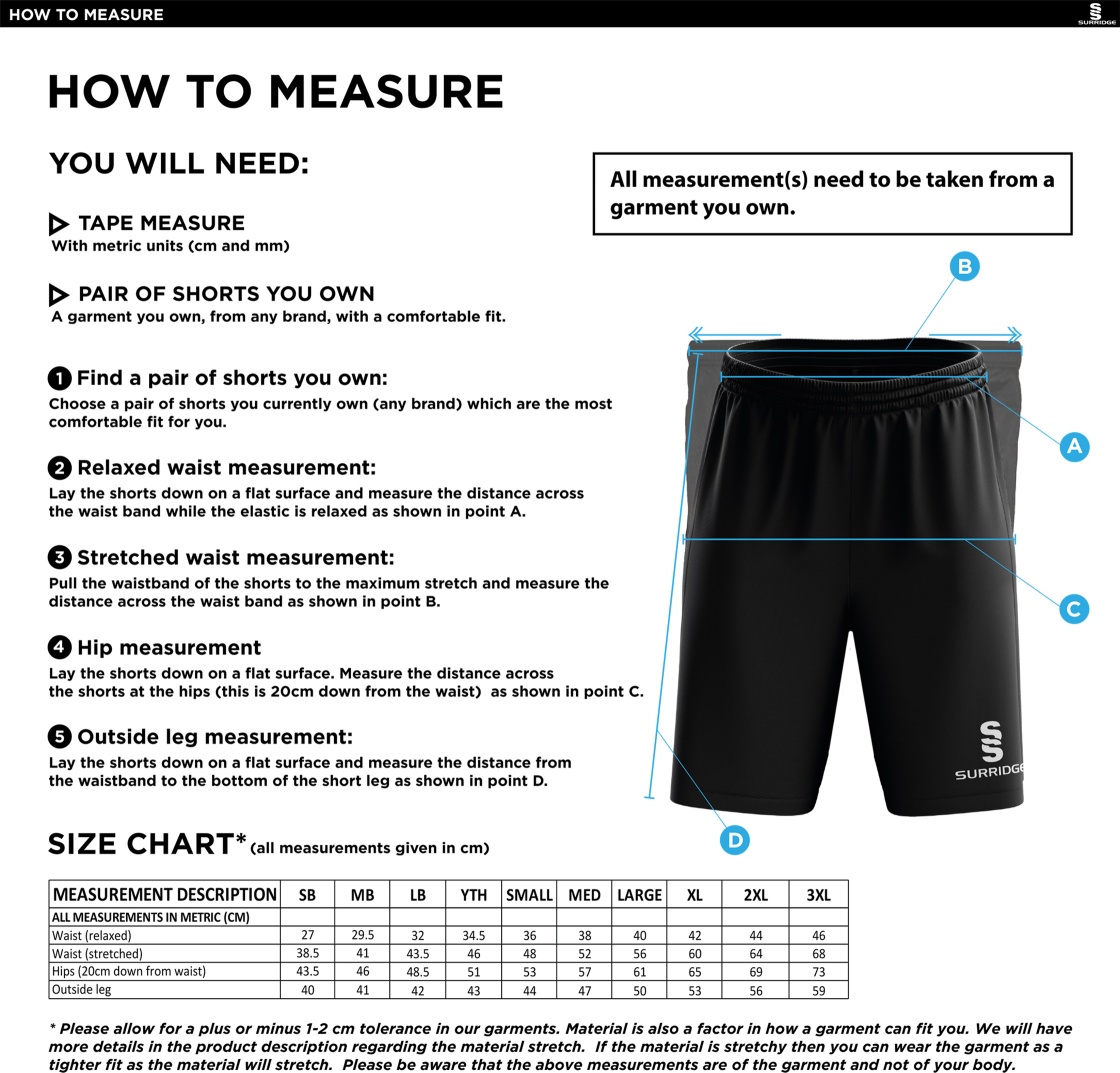 Wadworth CC - Blade Training Shorts - Size Guide