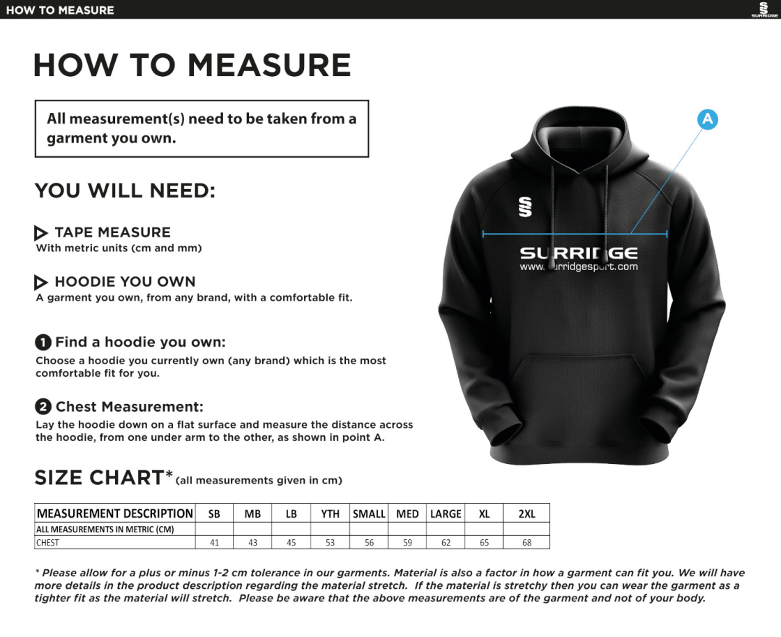 Wadworth CC - Blade Hoody - Size Guide
