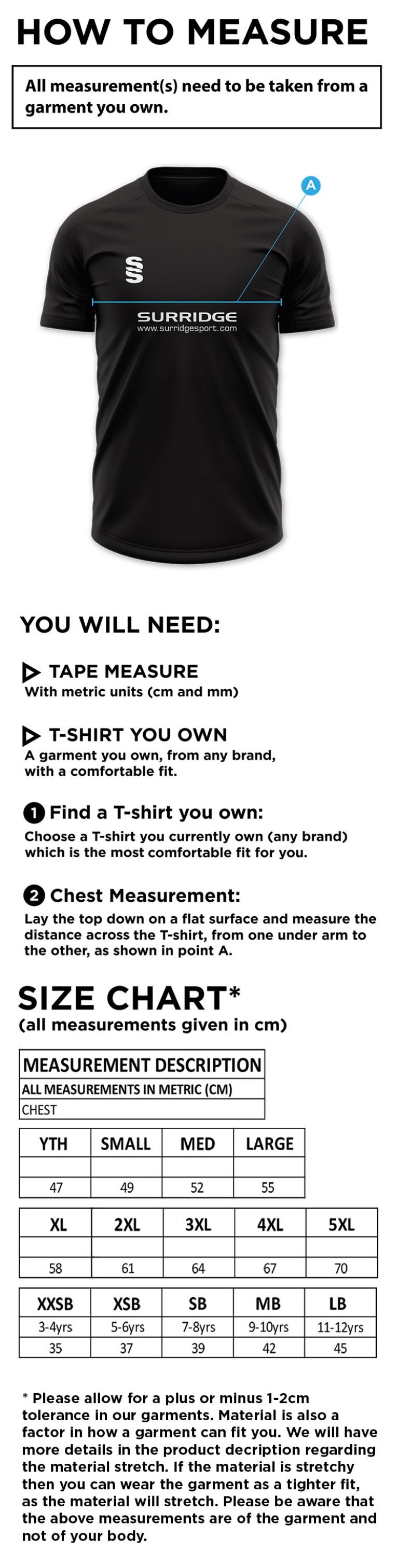 Wadworth CC - Dual Games Shirt - Size Guide