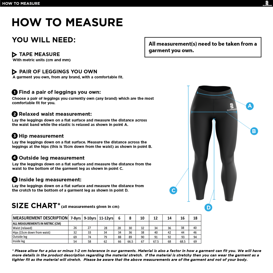 Wadworth CC - Dual Leggings - Size Guide
