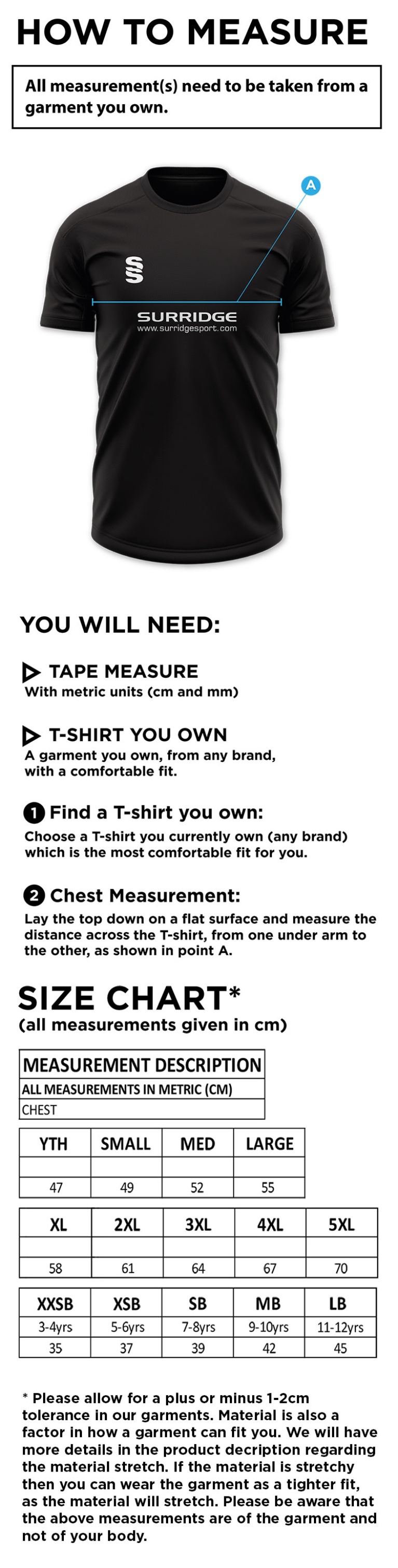 Wadworth CC - Dual Polo Shirt - Size Guide